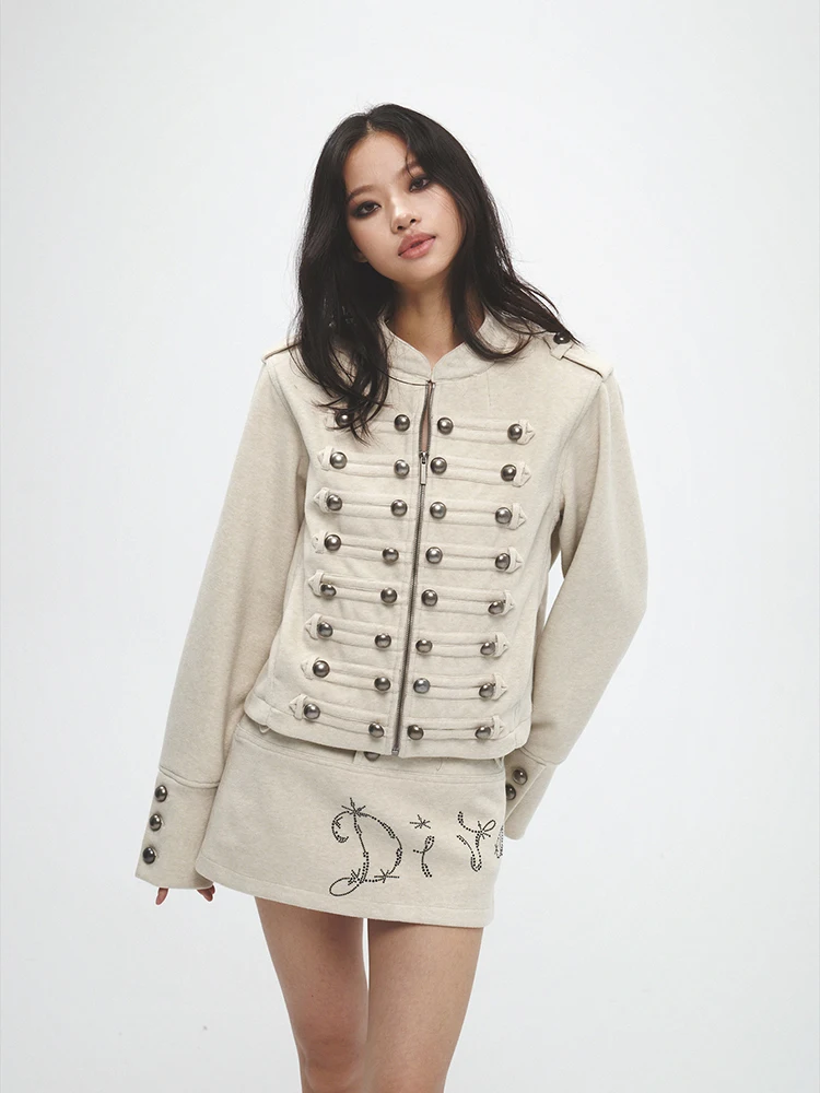 REDDACHiC Women's Double-breasted Pirate Jacket Skirt Two-piece Set Western Crop Jacket Mini Bodycon Skirt Vintage Streetwear