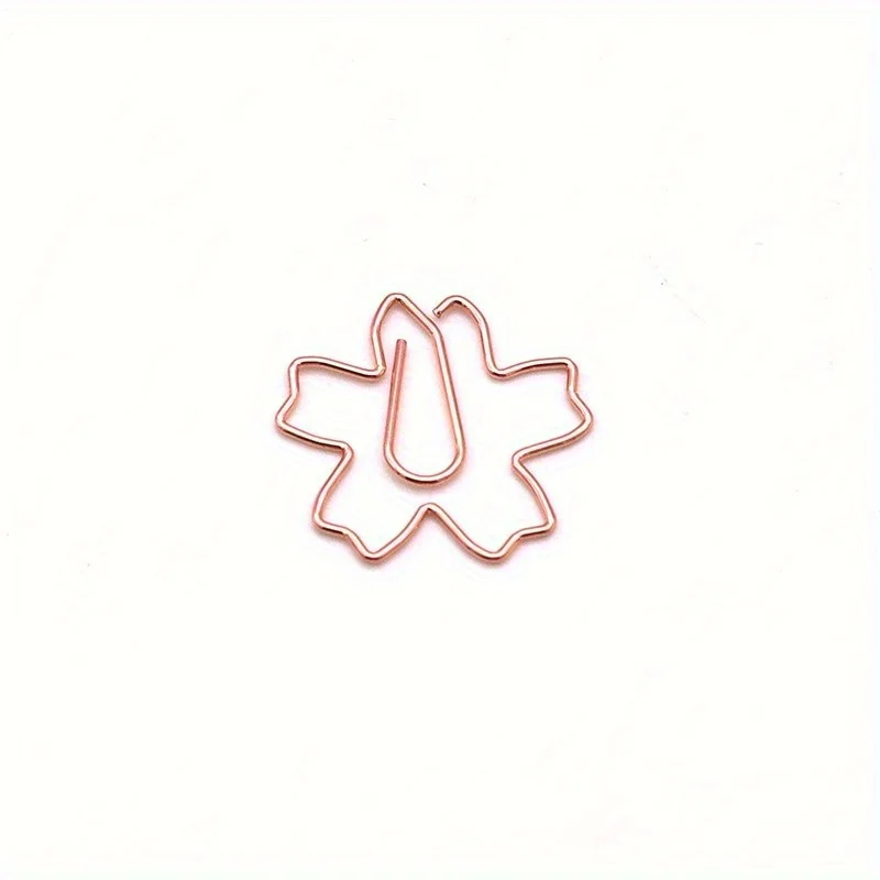 25Pcs Plated Paper Clips Sakura Paper Needle Bookmark Metal Memo Clip Stationery Cherry Blossoms Box Clips