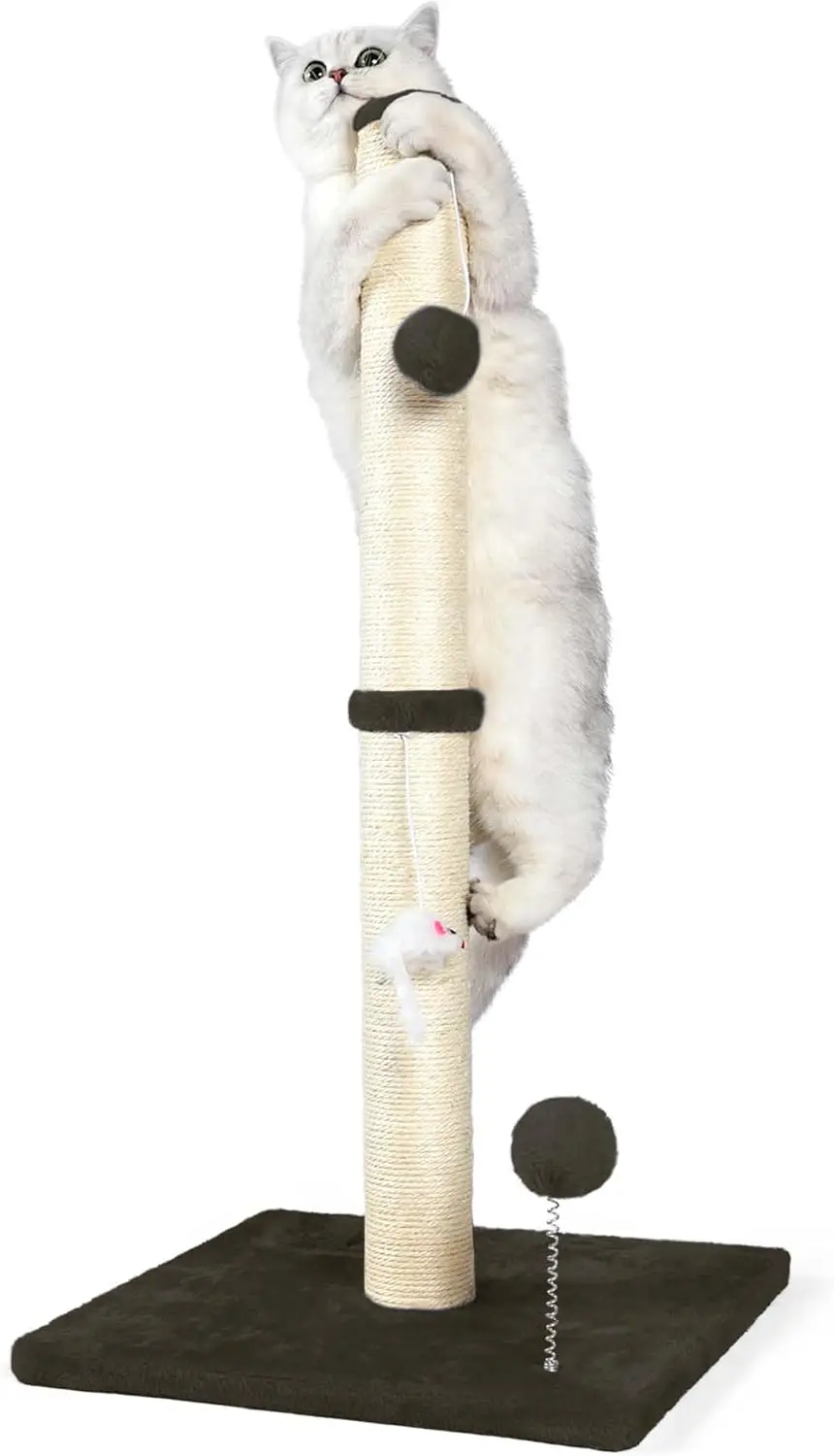 

32" Tall Cat Scratching Posts for Indoor Cats, 3-in-1 Cat Scratching Post with Plush Toys, Premium Sisal Post for Cats a
