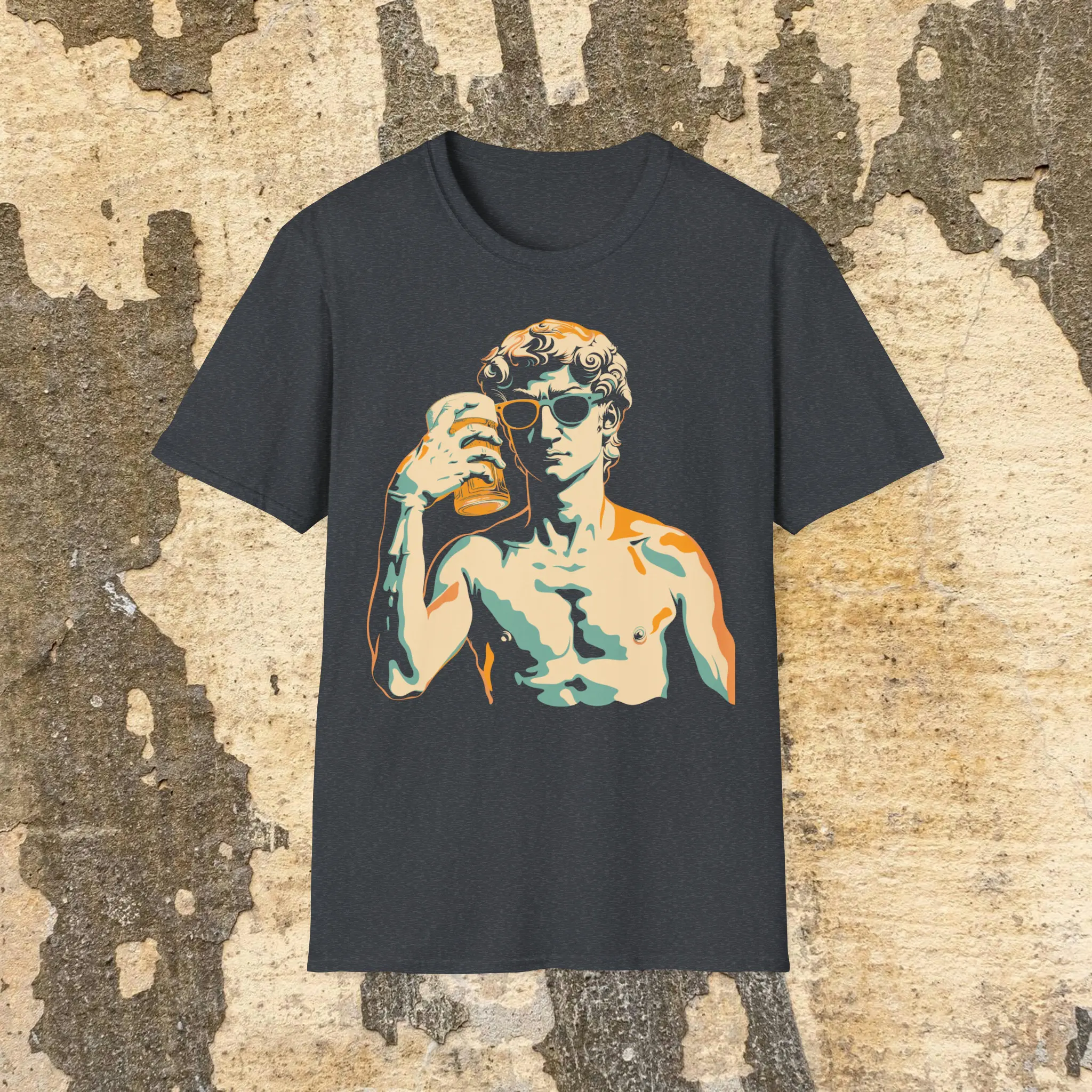 Cool David Statue T Shirt With Beer Sunglasses Fine Art Tee Graphic Hoe Trendy Michelangelo'S Artistic Gift