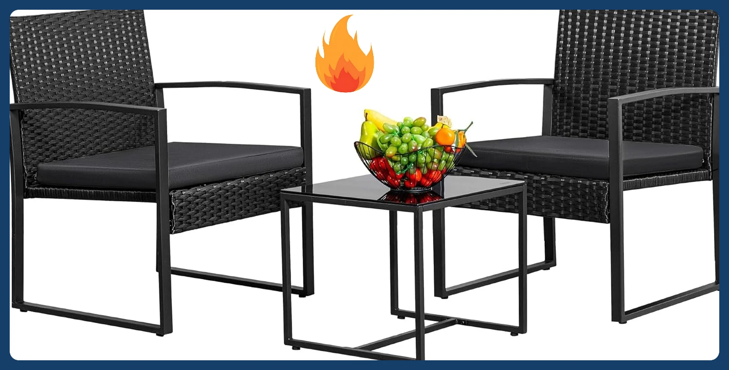 

[New Arrival!]3 Piece Wicker Conversation Bistro Sets Outdoor Patio Set Modern Rattan Chair Furniture Sets with Coffee Table for