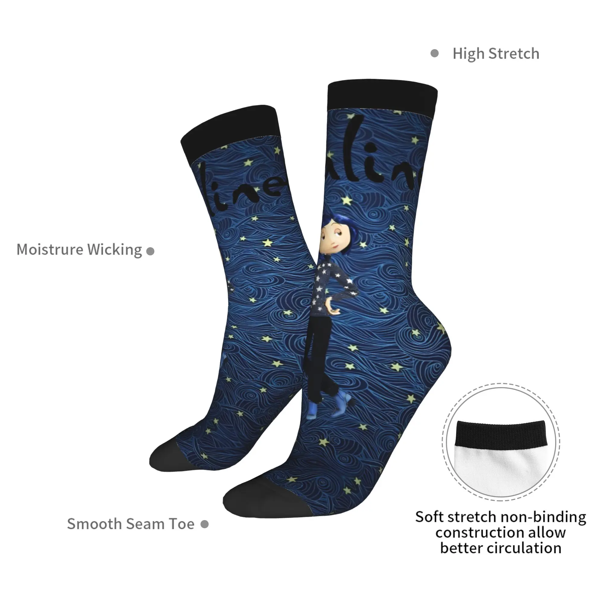 جوارب Harajuku Horror Cartoon Coraline Skateboard من البوليستر للجنسين غير قابلة للانزلاق