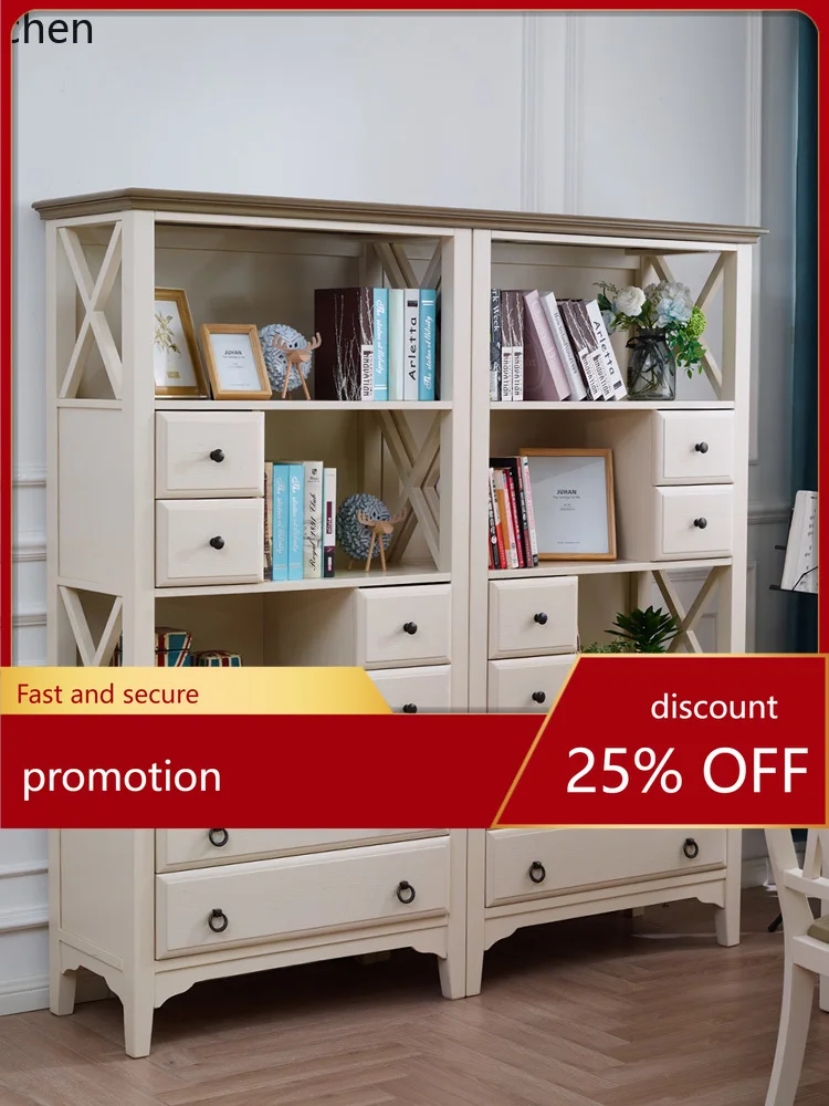 

HXL Solid Wood Combination Bookshelf Home Simple Country Style Storage Display Cabinet