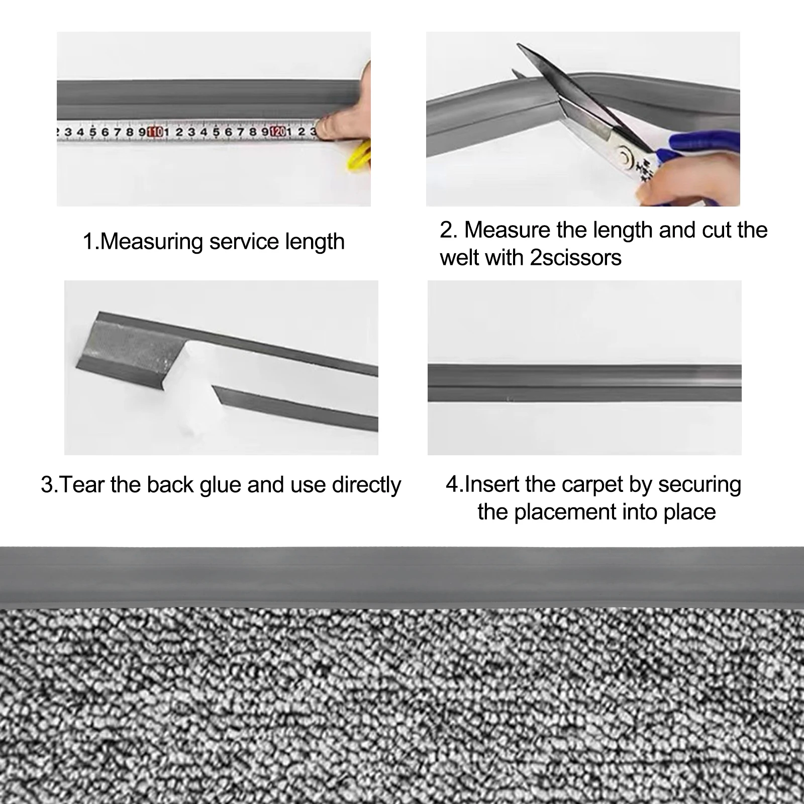 Seamless Carpet Edge Strip for Safe Floor Transition Compatible with For 10mm Thick Carpets 6M Length for Home Renovation
