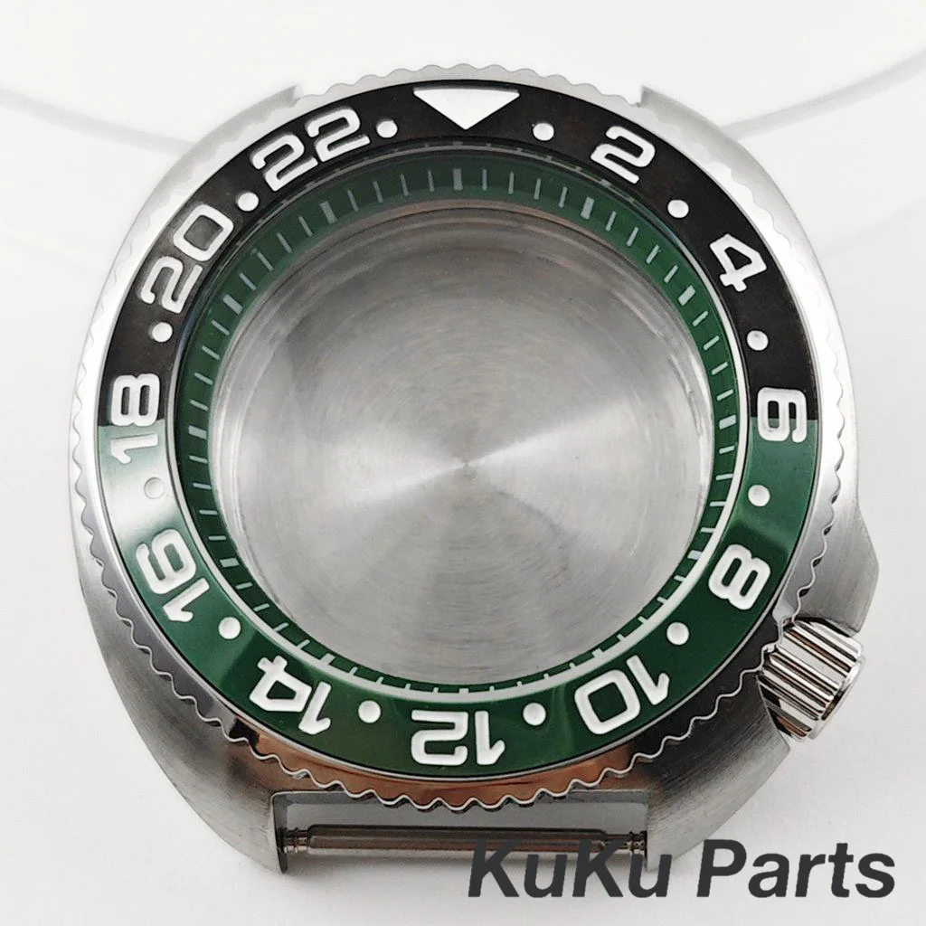 NH35 Turtle Green Ring 44MM S Crown Case Schräge GMT Lünette Uhrengehäuse für NH34 NH35 NH36 NH38 Uhrwerk Turtle Abalone Captain