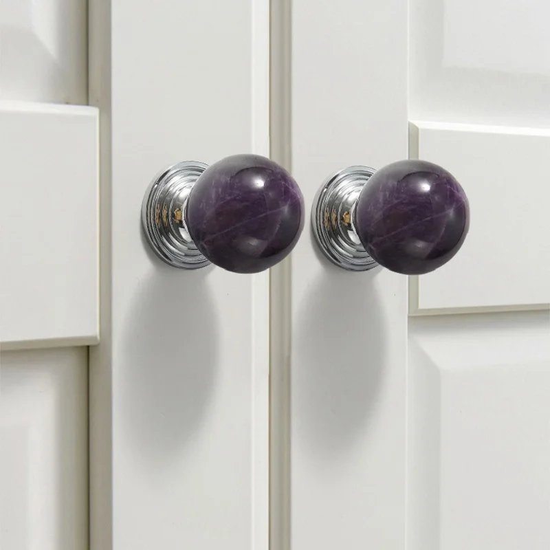 Brass Wardrobe Handle French Luxury High-end Wardrobe Shoe Cabinet Silver Crystal Marble Round Ball Single Hole Small Handle