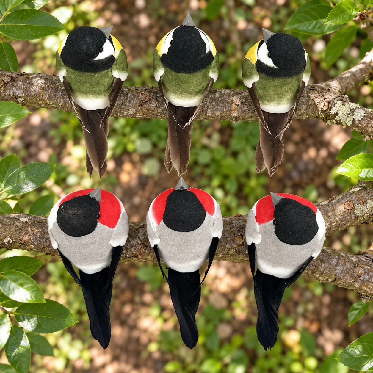 6PCS Artificial Bird Ornaments Decorative Bird Figurines for Home Garden Tree Holiday Display Black