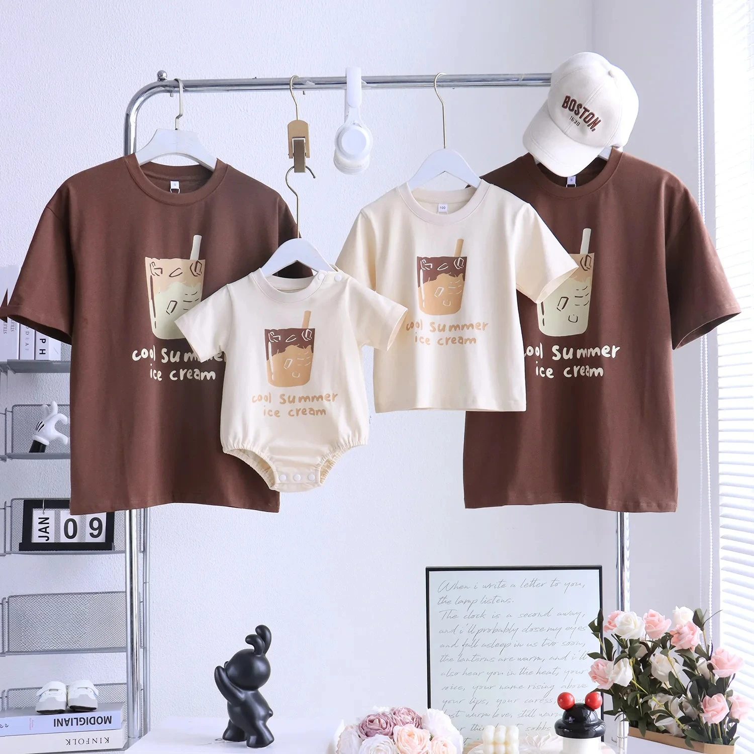 2026 Summer Family Matching Tee Baby Onesie Cute Graphic Print Solid Soft Basic Daily Outfits for Parents Kids Baby Whole Family