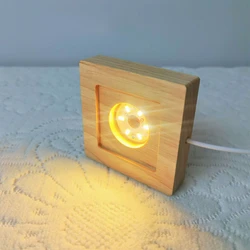 Square LED Lights Display Base Wooden Lighted Base Stand Lasers Crystal Glass Night Lighted Base Resin Art Ornament