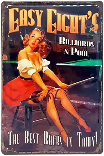 Metal Tin Sign- Easy Eight;s Pin Up Gril Posters Wall Decor Garage Man Cave Bathroom Coffee Bar Club Art Plaque