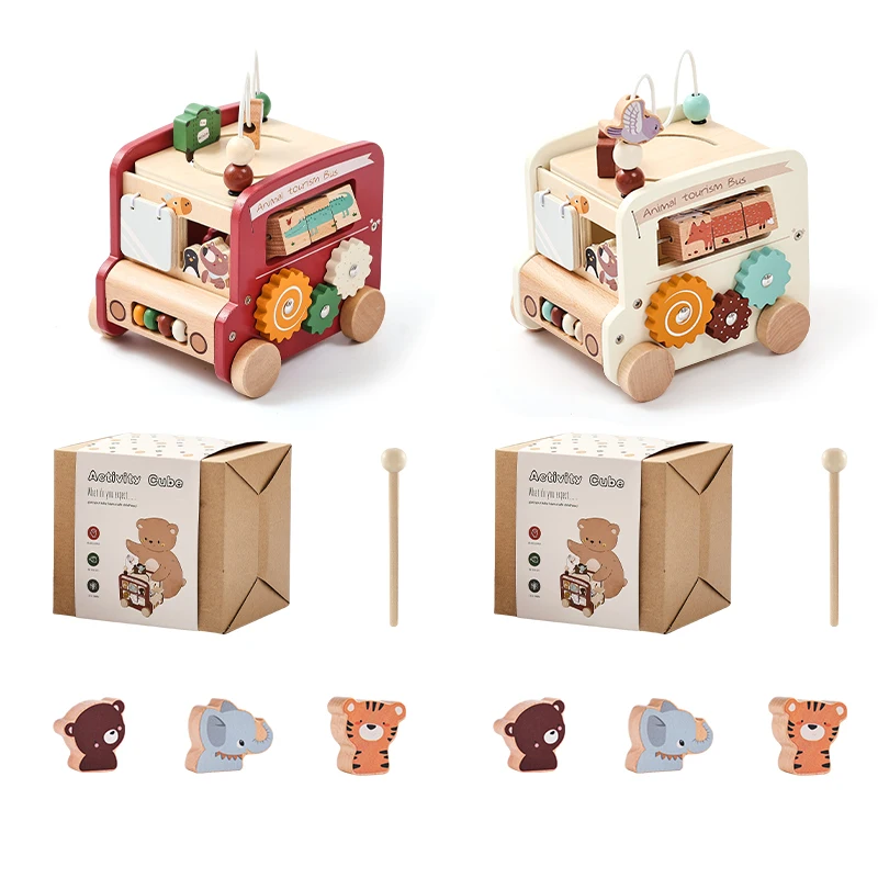 طفل ألعاب مونتيسوري الخشبية سيارة اللبنات الآلات الموسيقية متعددة الوظائف حافلة لغز لعب الطفل التعليم المبكر اللعب #1