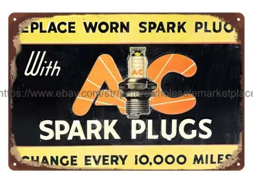 1930s AC Spark Plugs metal tin sign garden outdoor living room wall art