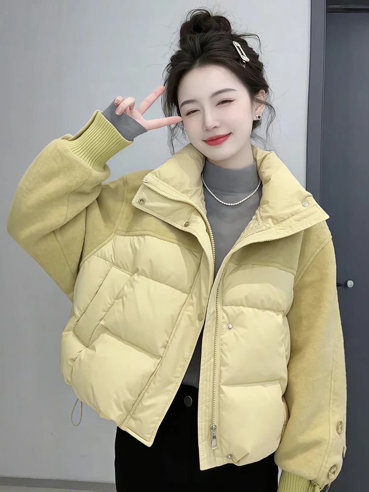 

Korean Sle Fce Lined Thi Warm ort Jaet Women's Winter New Faionable Youthful Long Sve down Cotton Coat