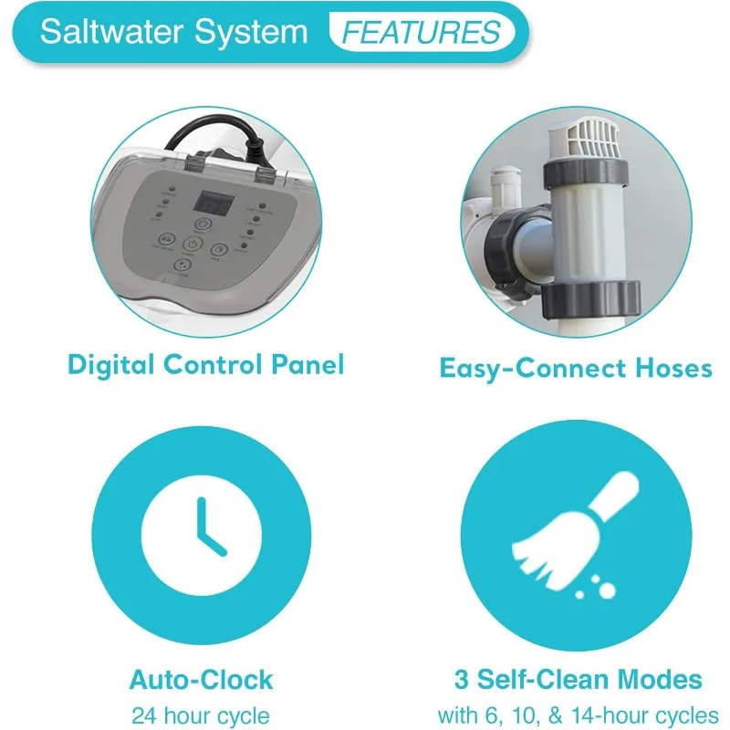 نظام كلور المياه المالحة الشفاف من انتكس QS500 لحمامات السباحة فوق الأرض: يحافظ على تنظيف الماء وواضحًا - يقلل من الاستخدام الكيميائي
