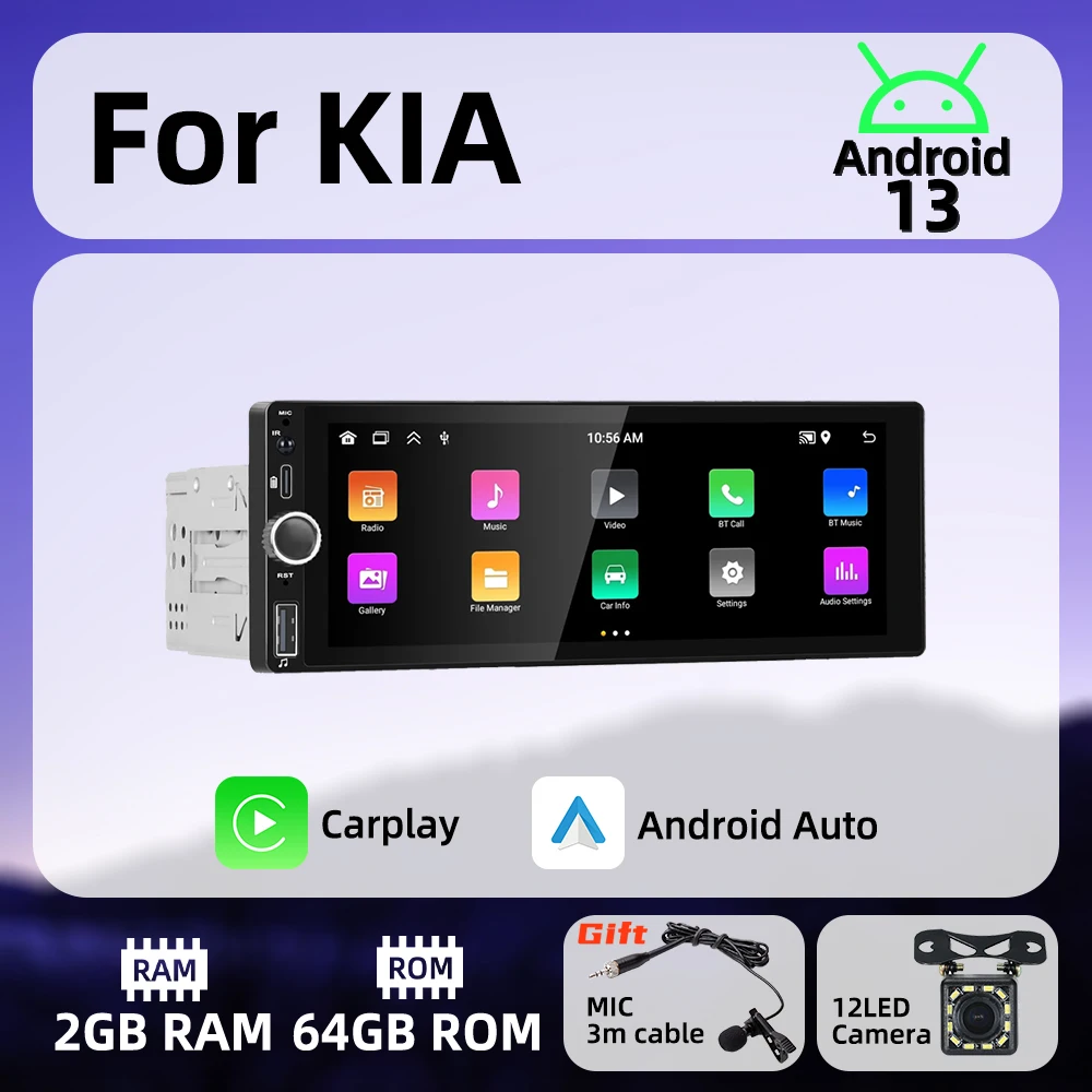 

1 Din Wireless Carplay Android Auto Radio Android Car Multimedia for KIA 6.86" Screen Stereo Head Unit Autoradio GPS Navigation