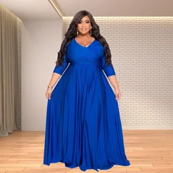 L-4XL Elegant Plus Size Dresses for Women 2024 Fall Clothing Long Sleeve V Neck Sexy Evening Party Dress Summer Dress