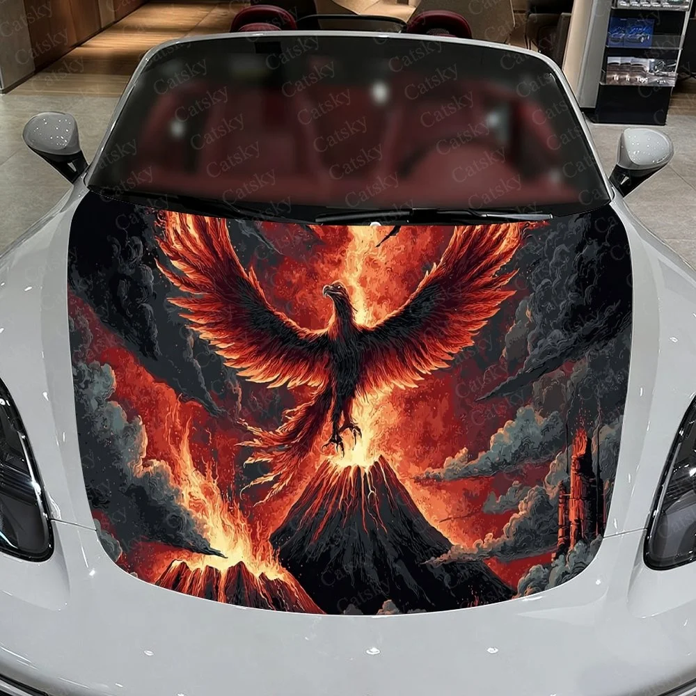

Phoenix rises from fiery volcano Car Vinyl Wrap, PVC Material Waterproof Car Hood Sticker, Self-Adhesive Scratch-Resistant Stick