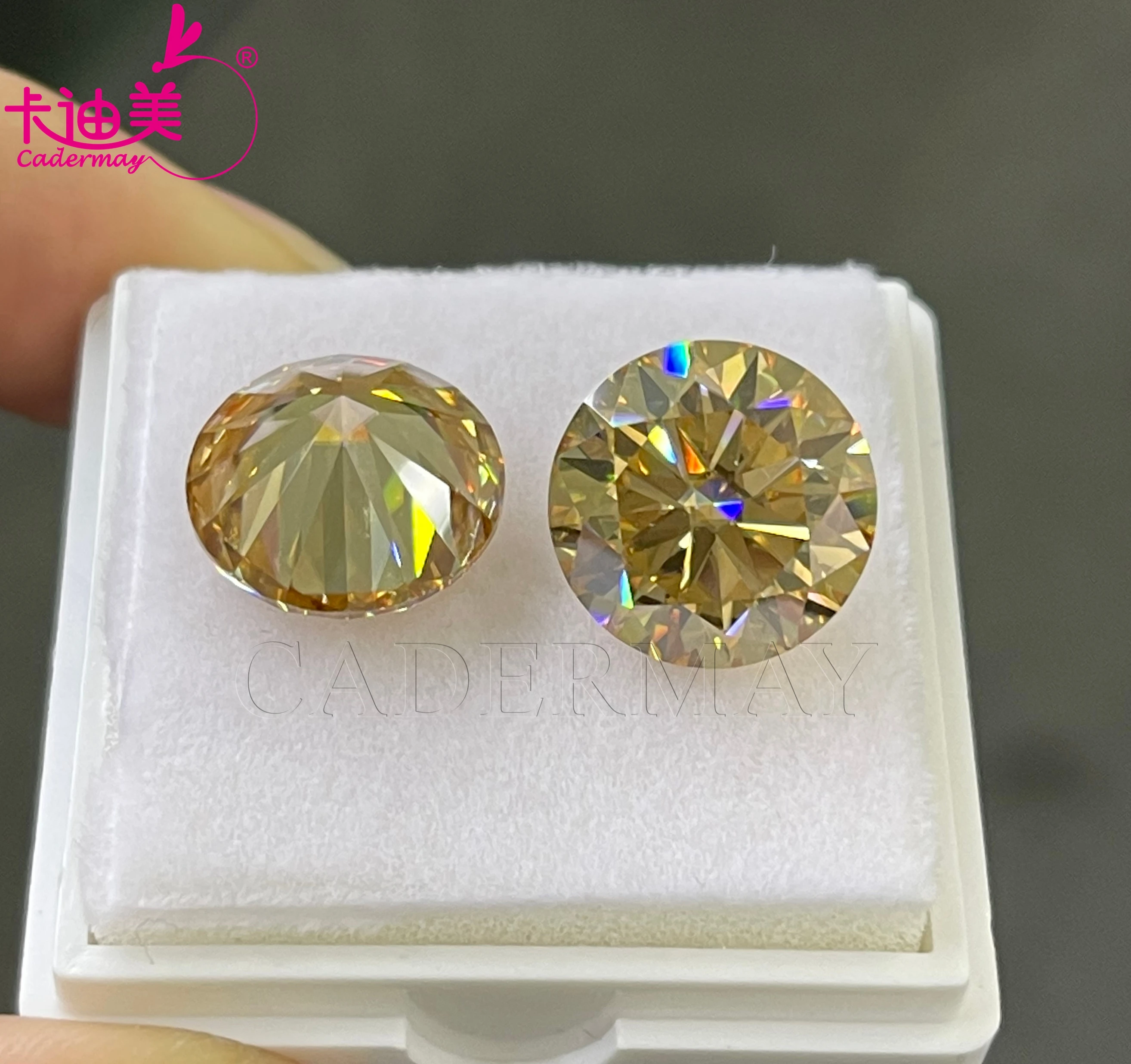 

CADERMAY Round Cut Moissanite Loose Stones 0.5ct to 5.0ct Champagne Color For Jewelry Accessories Wholesale Pass Diamond Tester