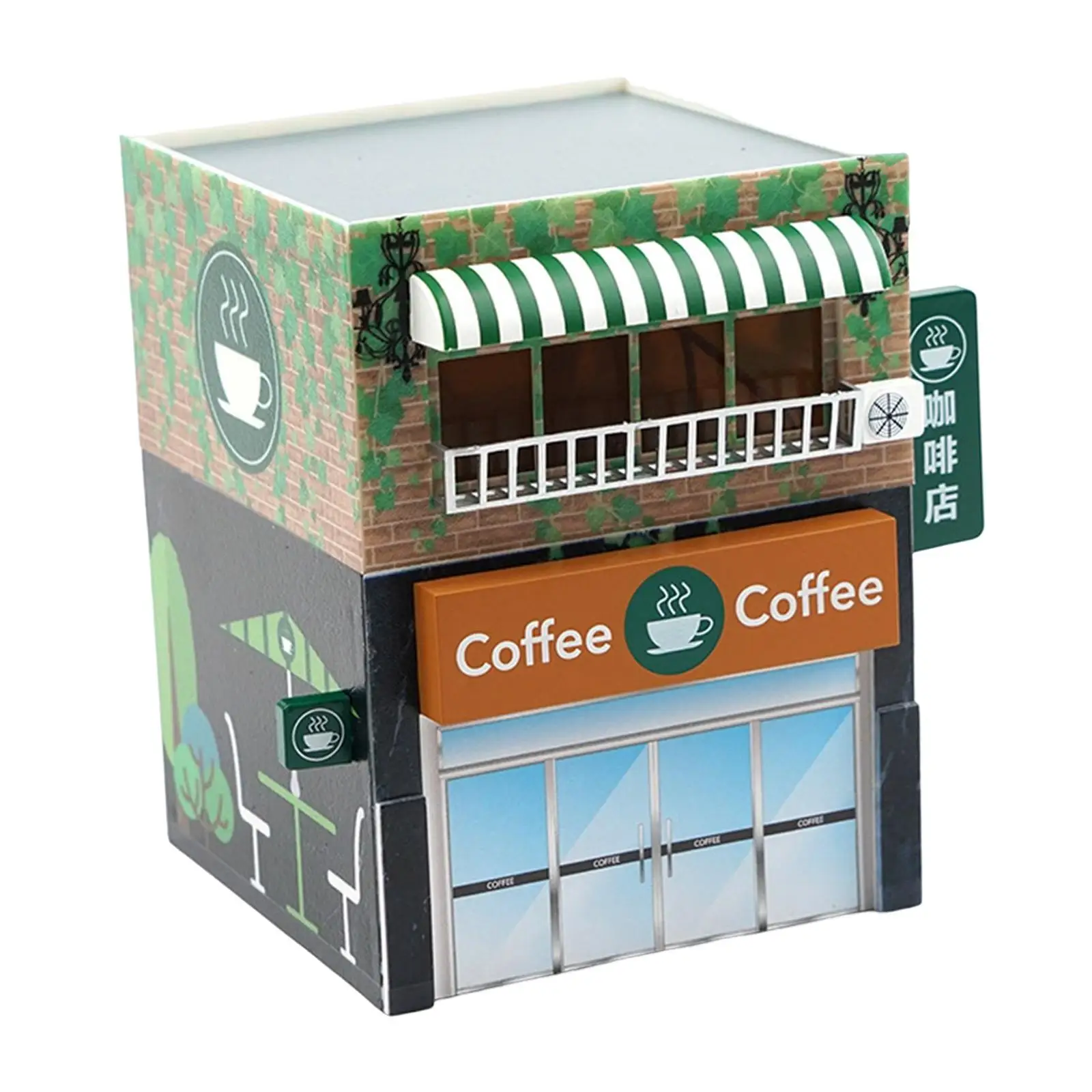 1/64 Scale Simulation Cafe with Lights Collectibles Gifts Miniature Coffee Shop for Street Building Micro Landscape Adults Kids