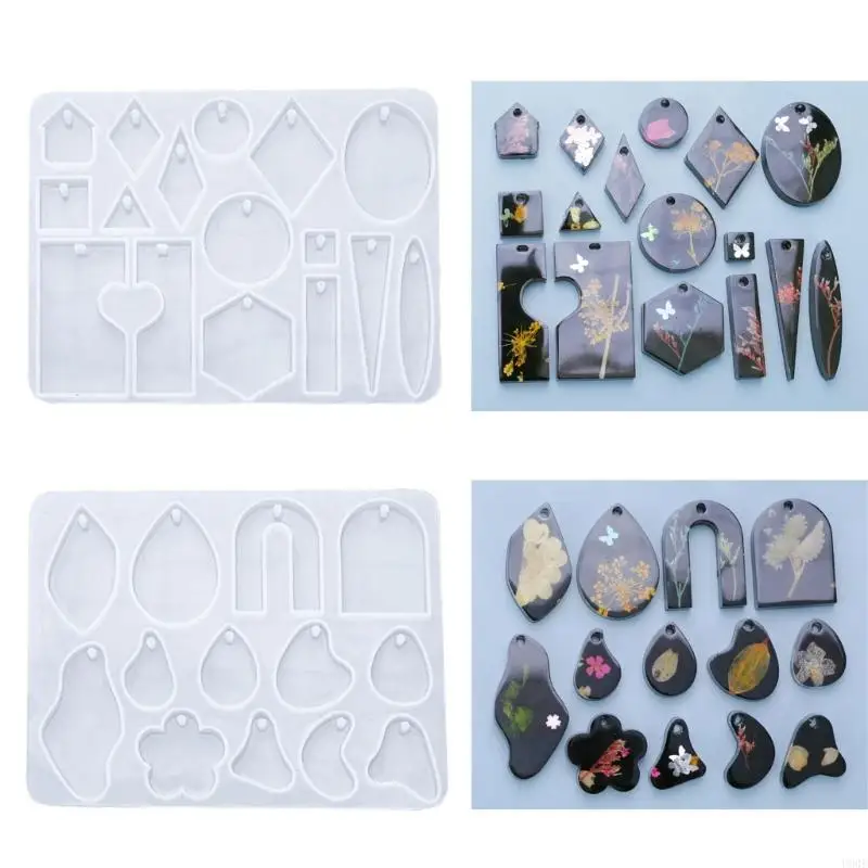 

U90E Pendant Molds Keychain Jewelry Mould Multi-Shapes Silicone Keychain Moulds with Holes Silicone Material Hand-Making Tool