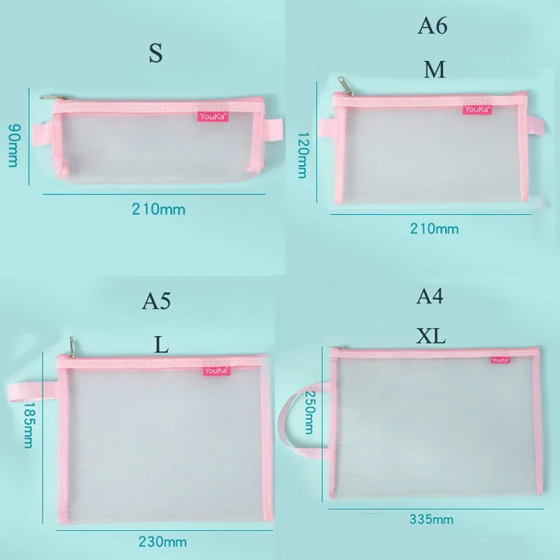 1pcs A4/A5/A6 Mesh Zipper Pouch Document Bag Transparent Zip File Folders School Office Supplies Pencil Case Storage Bags