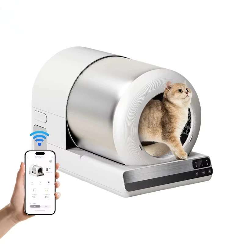 a forDRH Premium Cylinder Automatic Cat Litter Box APP Control 56L Self-Cleaning Smart Cat Litter Box Toilet Odor Control