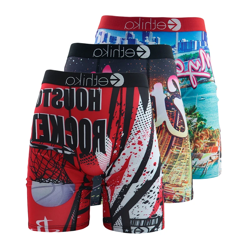 3Pcs ETHIKA Sexy Mens Underwear Boxers Fashion Print Man Underpants Summer Breathable Panties Lingerie Plus Size Boxer Briefs