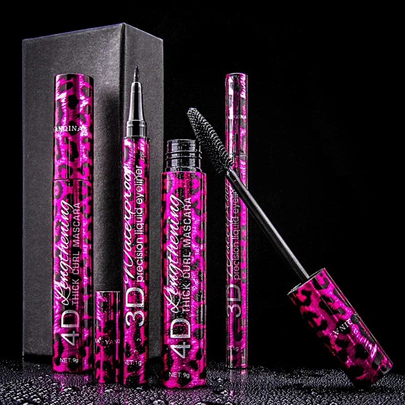 Crayon Eyeliner liquide 2 en 1 et ensemble de Mascara imperméable 4D, crayon à sourcils longue durée, Mascara à friser mince et Dense