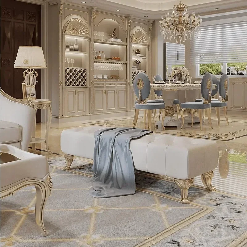 DSA French light luxury solid wood carving sofa European palace high-end solid wood three-person sofa princess living room