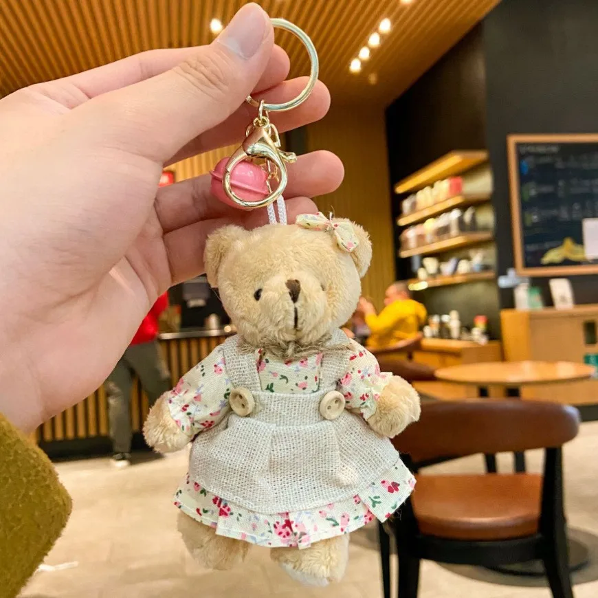 Ins Small Fresh Cartoon Cute Bear Plush Stuffed Keychain Pendant Creative Sackcloth Bear Doll Book Bag Decoration Pendant Gifts