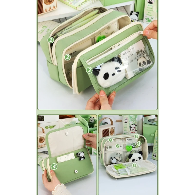 Пенал большой емкости, сумка для карандашей, настольный органайзер, сумка для хранения канцелярских принадлежностей с молниями и