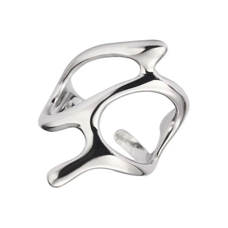 Punk Geometric Irregular Liquid Lava Waterdrop Shaped Open Rings For Women Vintage Silver Color Metal Rings Personality Jewelry