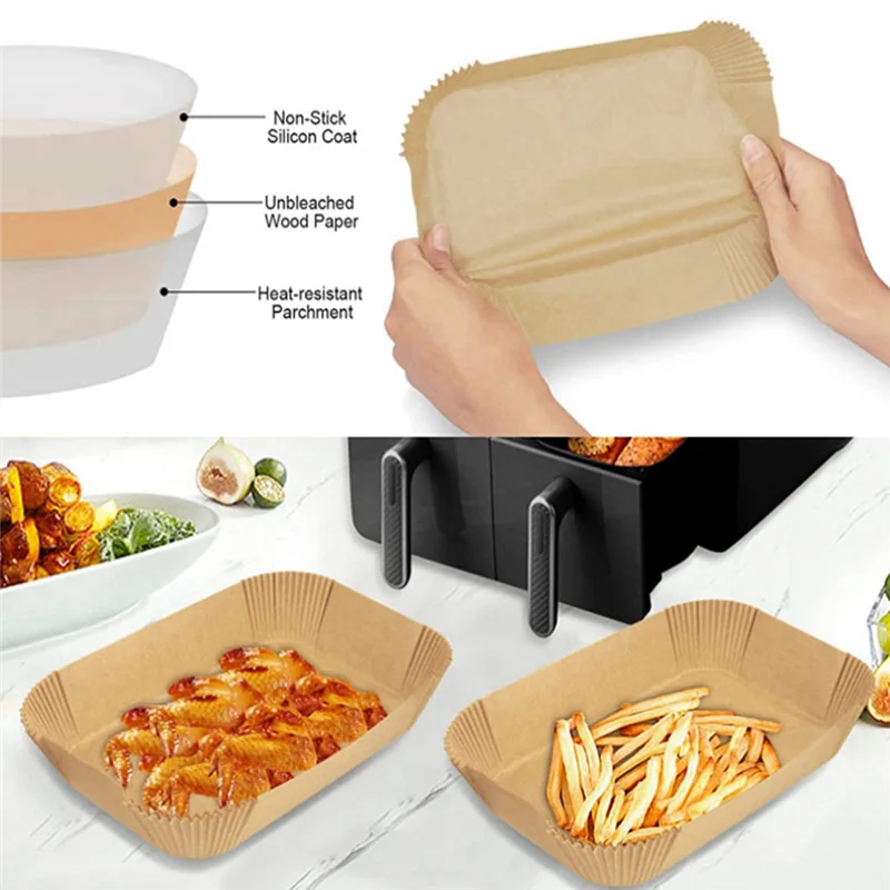A56T-200 Pcs Foodi Airfryer Kitchen Cooking Accessories Rectangular Air Fryer Paper Special Disposable Bakeware For Ninja