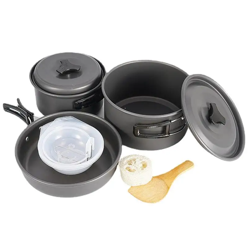 Camping Cookware Kit Outdoor 3-4 Person Pot Pan Bowls Spoon Portable Anti-scald Cooking Tableware For Camping Hiking Equipment