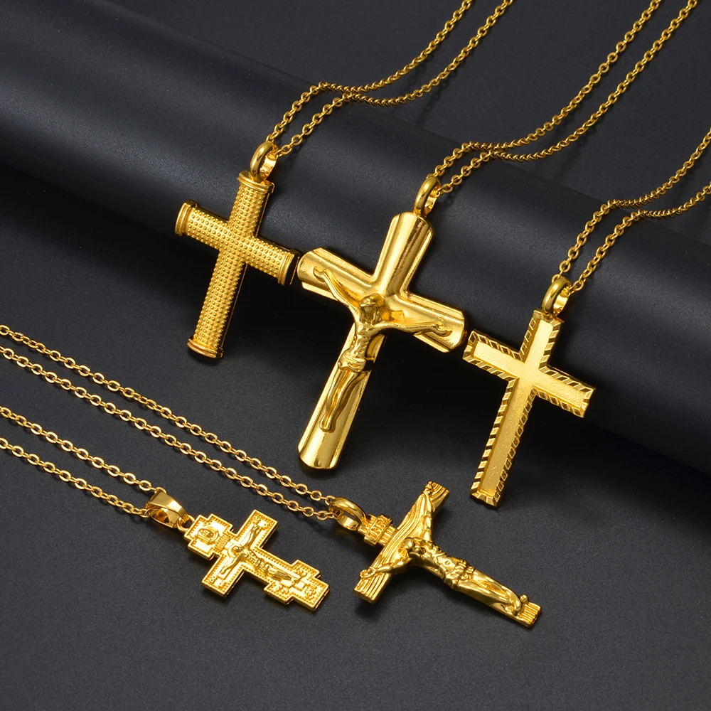 Annio African Ethiopian Gold Color Charms Cross Jesus Pendant Necklaces Jewelry Eritrean Christianity Orthodox #163216