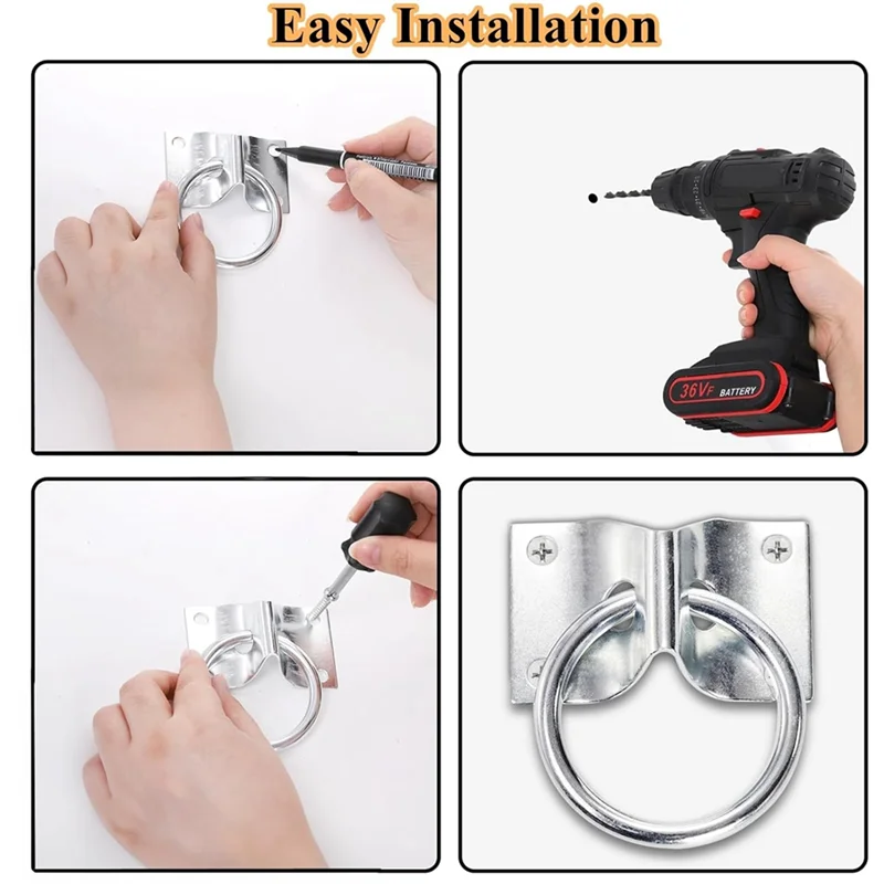 Anillo de amarre SV-Block para caballo, paquete de 10 anillos de enganche de montaje en pared de acero inoxidable con tornillos
