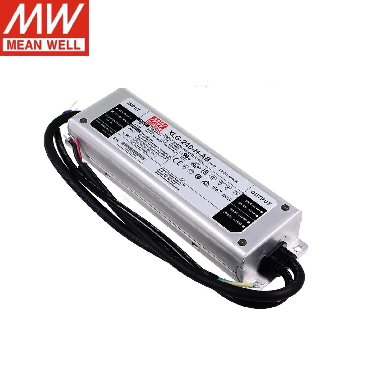 MEANWELL XLG-240-H-AB Constant Power Mode LED lighting Driver Buit-in active PFC  AC-DC water proof  IP67 dimming function