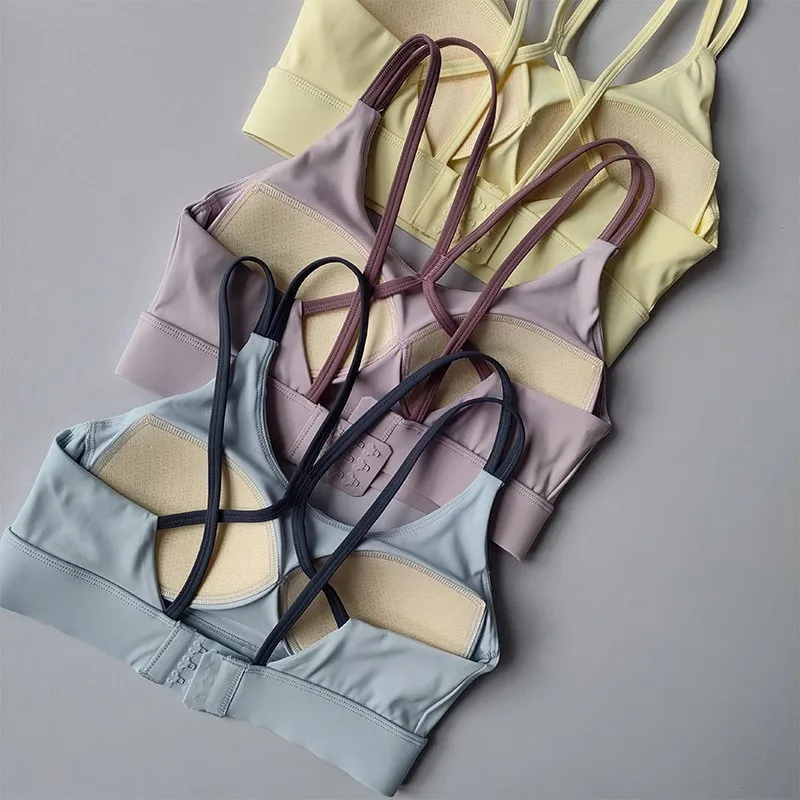 Reggiseno fitness da donna con incrocio morbido in tinta unita, collant, gilet da yoga, antiurto, palestra, sport, top push up con reggiseno sportivo regolabile