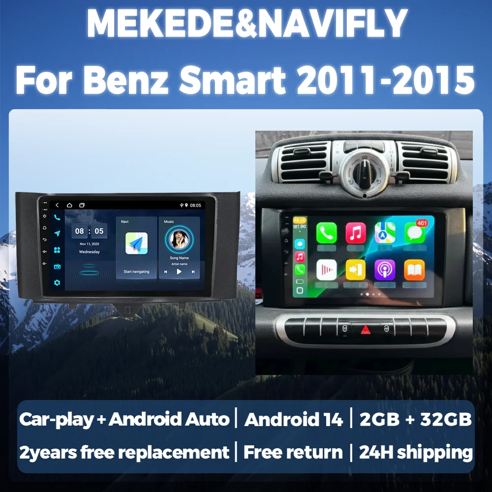 2 Din Android 14 Intelligent Car Android System For Mercedes Benz Smart Fortwo 2 2010-2015 Car Radio Multimedia Stereo Player BT