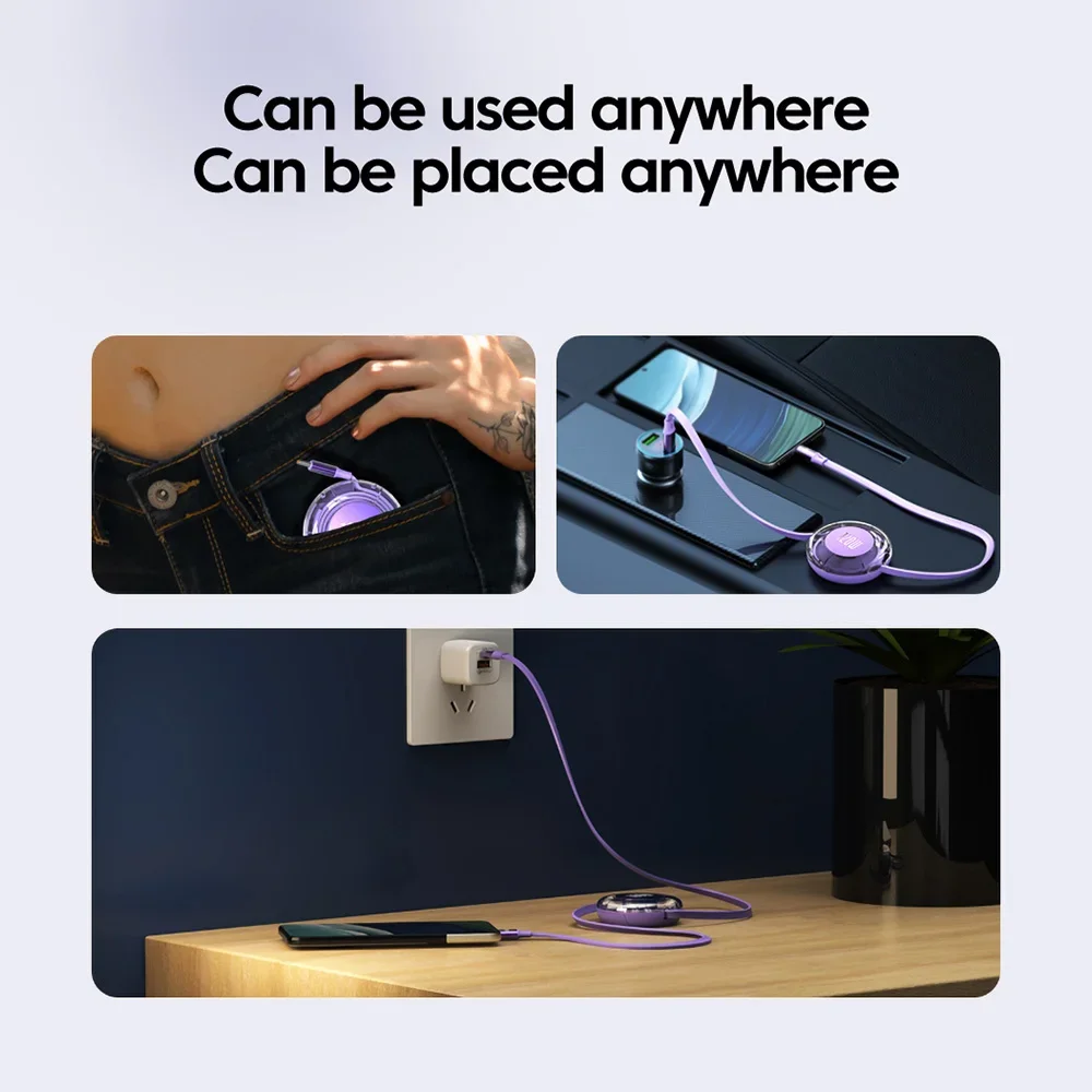 120W Retractable USB C Cable Fast Charging USB A/Type C To Type C /IOS Cable For  iPhone 15 14 13 Pro Max Xiaomi Huawei