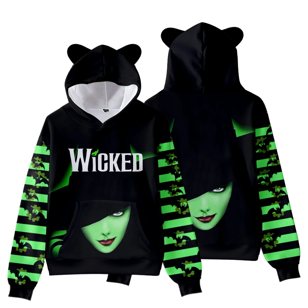 WICKED The Musical Kids Hoodie for Teens Boys Girls Elphaba Cosplay Kawaii Cat Ears Pullover Hooded Jacket Children Clothes