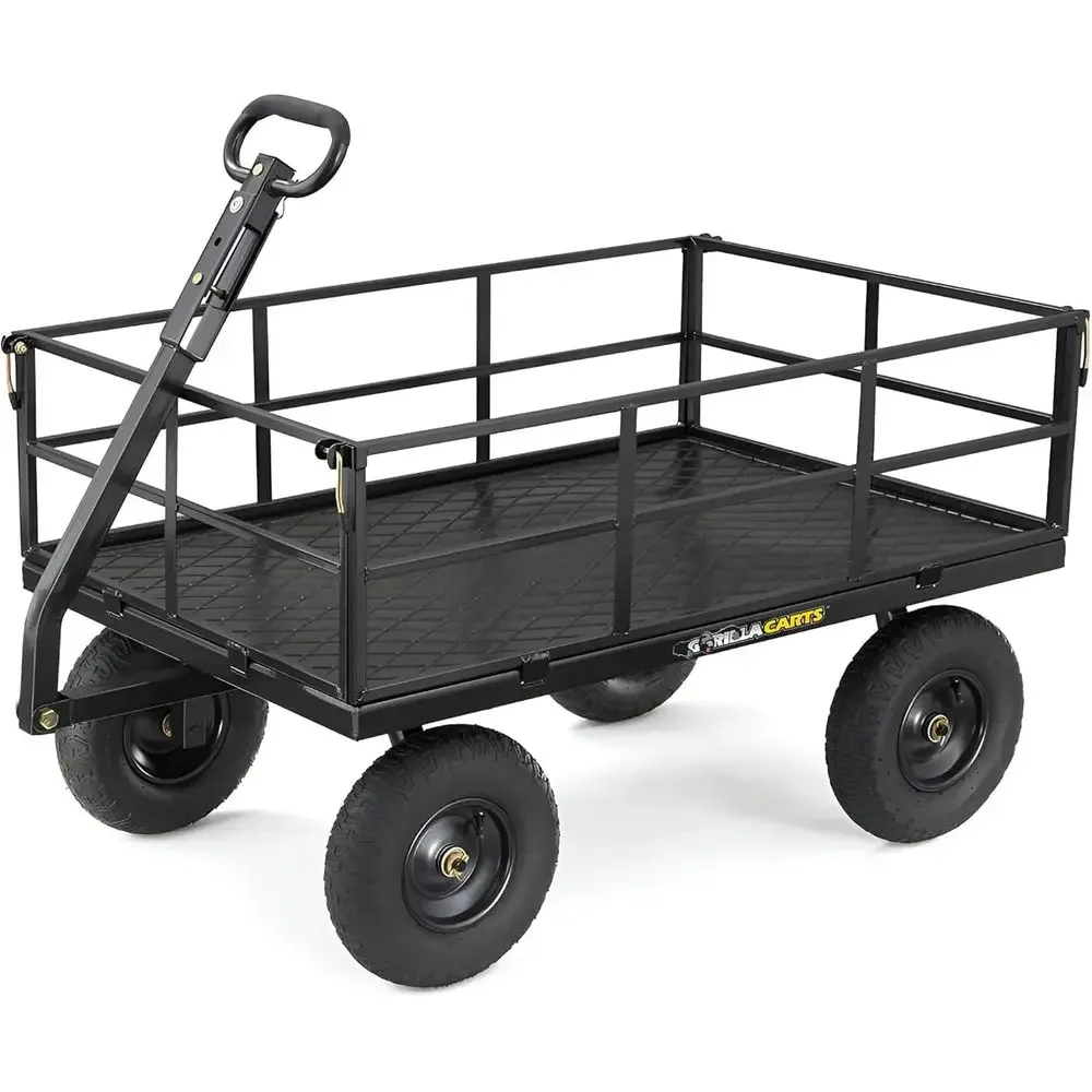 Heavy-Duty Towable Utility Cart, 9 Cu. Ft. Bed, 1200 lb Capacity, Black - Outdoor Hauling Wagon with Removable Sides for Yard &
