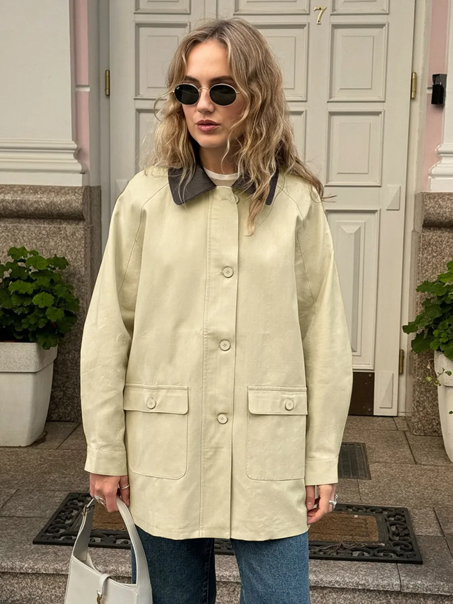 100% Baumwolle Vintage Patchwork Jacke Top Mode Herbst Turndown Kragen Einreiher Casual Mantel England Stil Neue Oberbekleidung