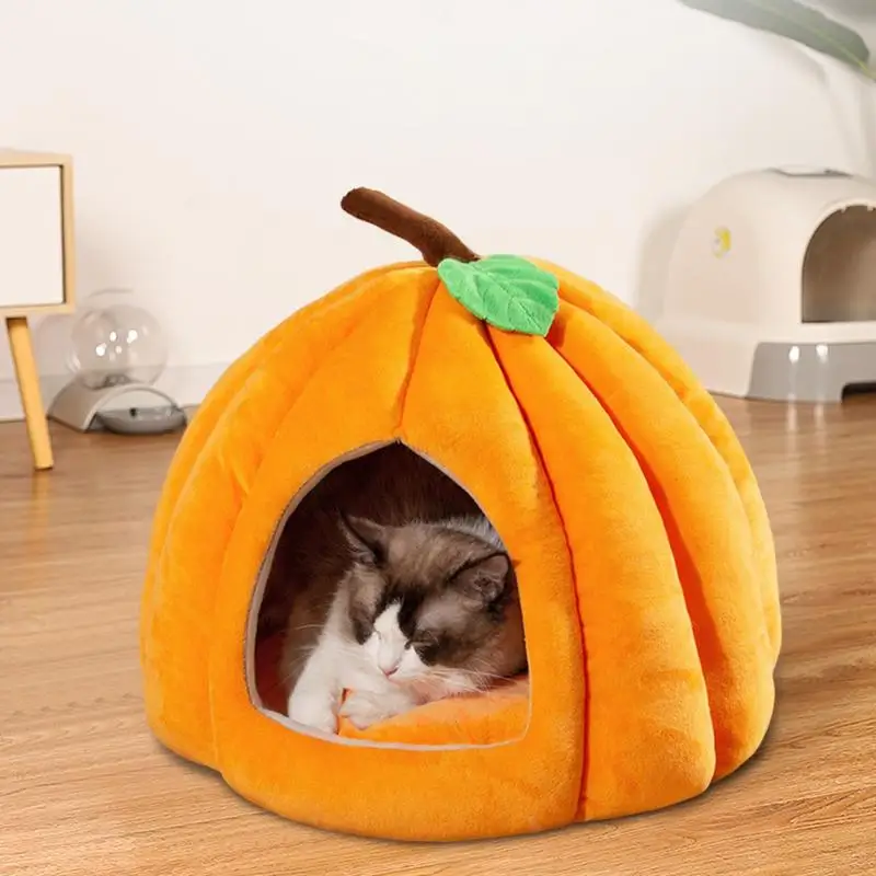 Pumpkin Cat Bed Pet Cave Cat House Cute Pumpkin Shape Sleeping And Resting Kitten Puppy Removable House Decorative For Living