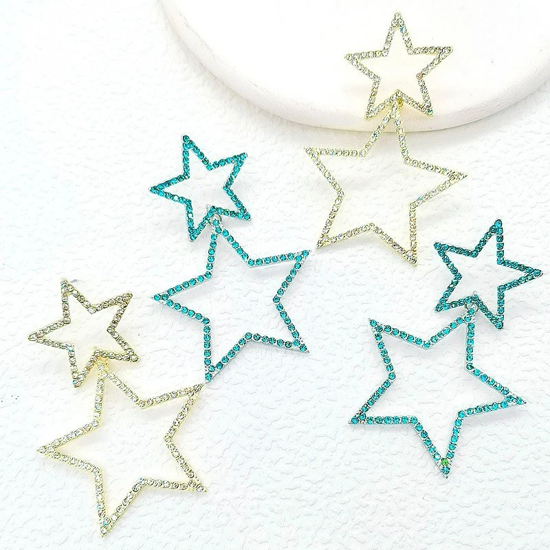 A piece of sexy and fashionable rhinestone earrings/hollow five-pointed star earrings for ladies to wear on holiday and for dail