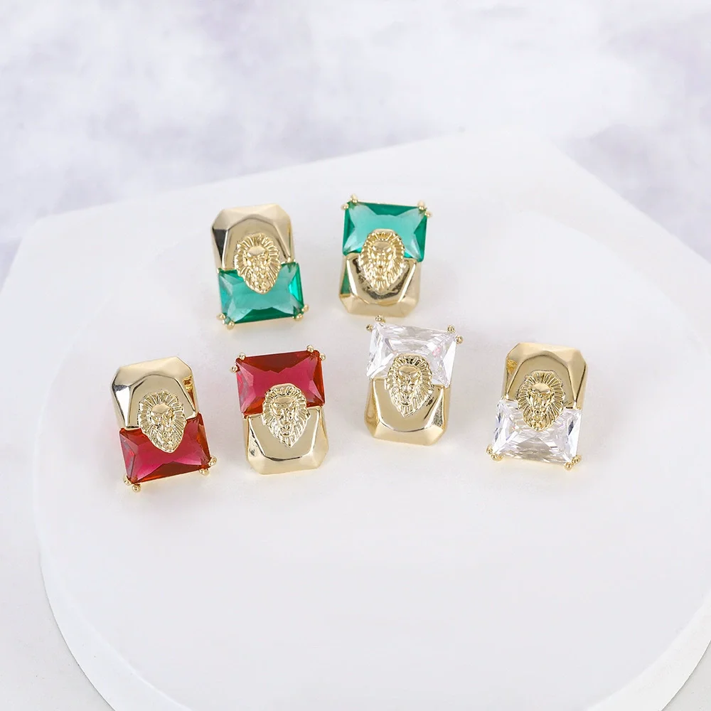 

925 Silver Needle Luxury Lion Head Multicolor Gemstone Stud Earrings, Elegant Daily Party Jewelry Gift for Women