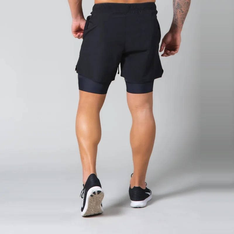 Shorts esportivos de secagem rápida para homens, músculos familiares de corrida e fitness, lazer ao ar livre, camada dupla solta, novo