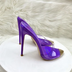 Purple Transparent PVC Fish mouth Pointed Toe Dress Pumps Stilettos Clear Slip-on Modern Slippers Shallow Evening Party Shoes