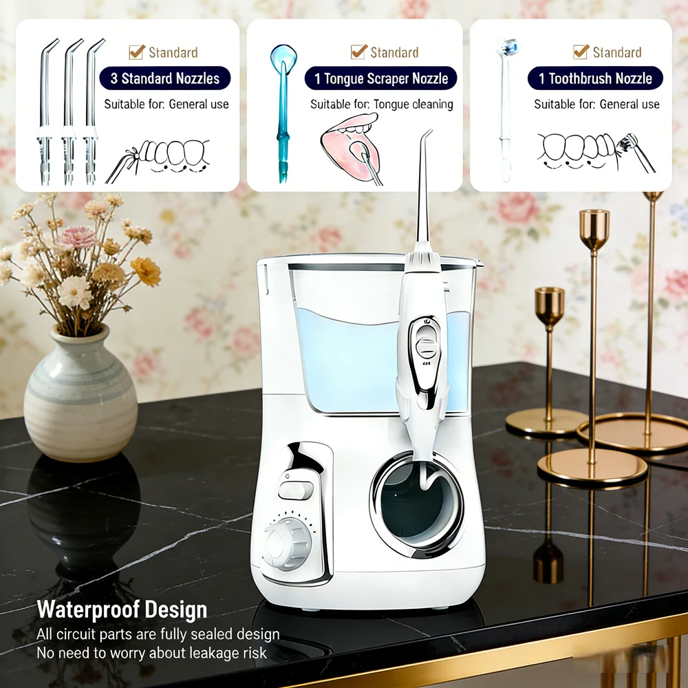 

Electric Teeth Cleaning Water Flosser 10 Modes 800ML Desktop Oral Irrigator High Efficiency Dental Cleaner with 5 Nozzles