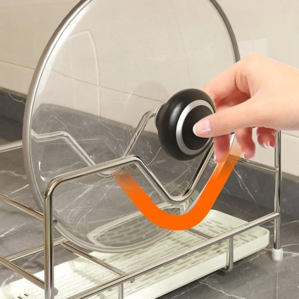 

Stable Stainless Steel Cookware Storage Rack Space Saving Rustproof Pot Pan Lid Holder with Drainage Tray Pot Lid Rack Pantry